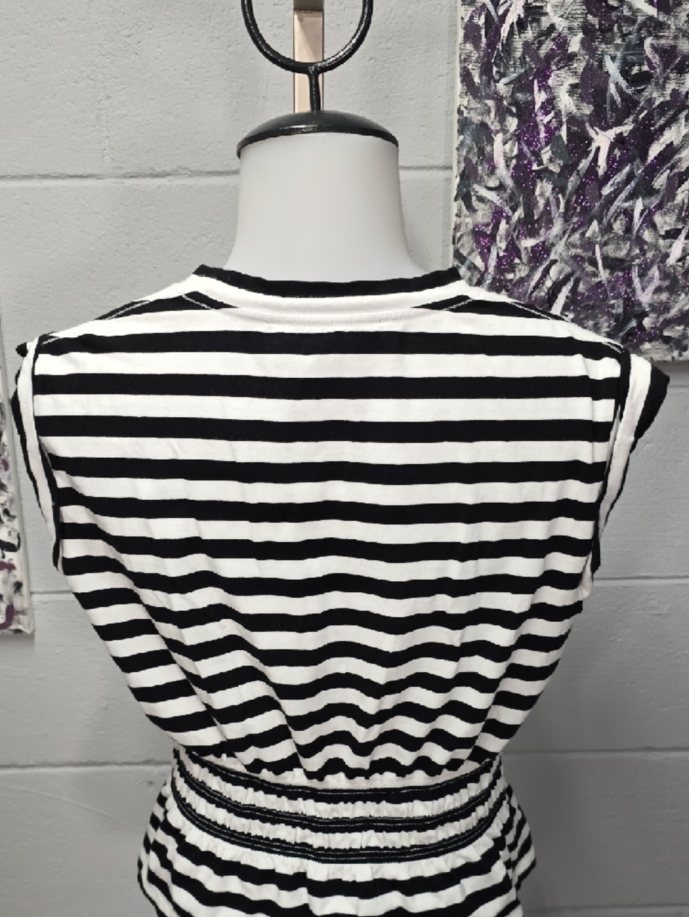 White House Black Market Black and White Striped Sleeveless Peplum Top - Picture 5 of 7